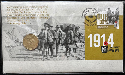 2014 $1 ANZAC Centenary of WWI - Our Boys Stamp and Coin Cover PNC