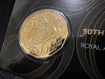 2015 Royal Australian Mint Fifty Cents 50c 50th Anniversary of RAM Gold Plated Carded Uncirculated Coin