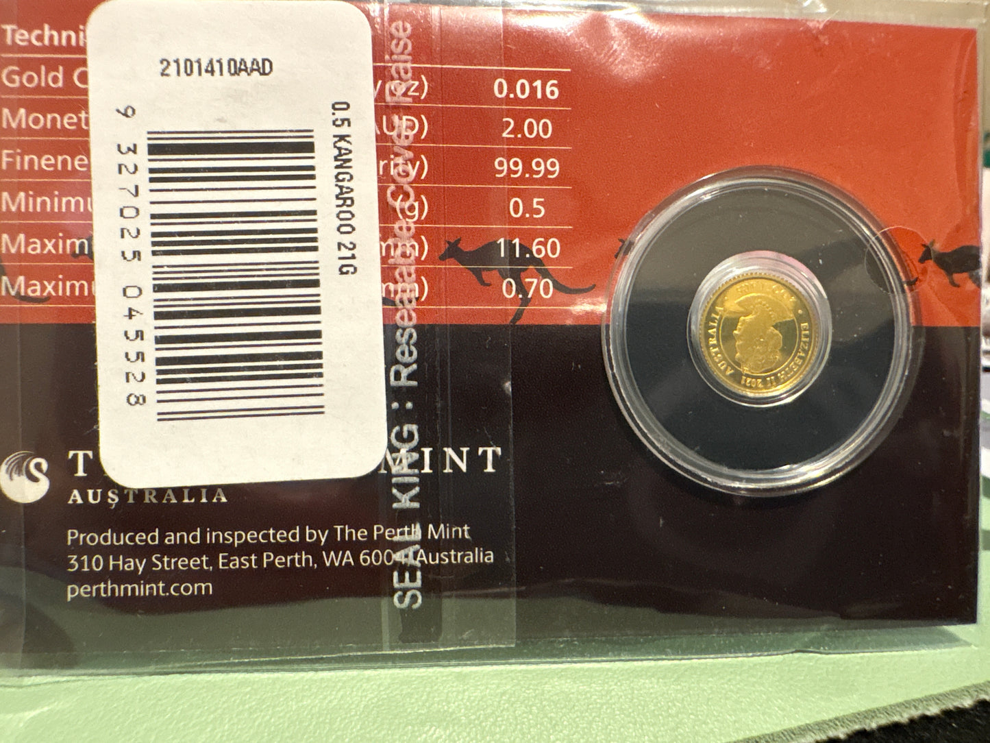 2021 $2 Australian Kangaroo Miniature Gold coin .5 grams