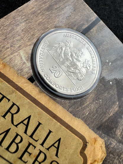 2014 20 cent Australia Remembers Australian Comforts Fund Coin on card