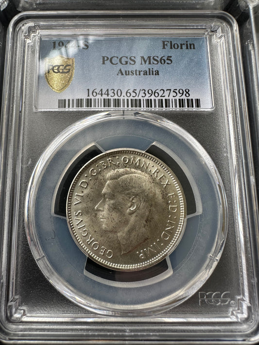 1944(s) PCGS Australian Florin MS65 pre-decimal sliver coin - GEM UNCIRCULATED