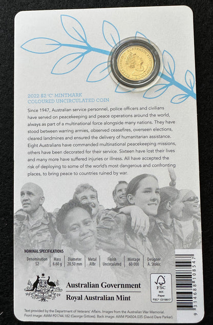 2022 $2 Two dollar 75th Anniversary Of Peace Keeping 'C' Mintmark UNC