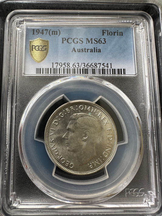 1947(m) PCGS Australian Florin MS63 pre-decimal sliver coin - UNCIRCULATED