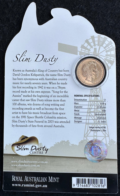 2013 $1 Inspirational Australians  - Slim Dusty Carded Coin