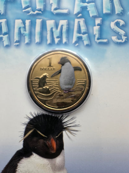 2013 $1 Polar Animals Series coloured coin - Rockhopper Penguin