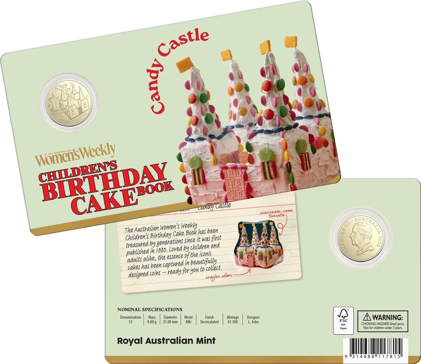 2025 AWW Birthday Cake $1 Candy Castle Uncirculated coin in card