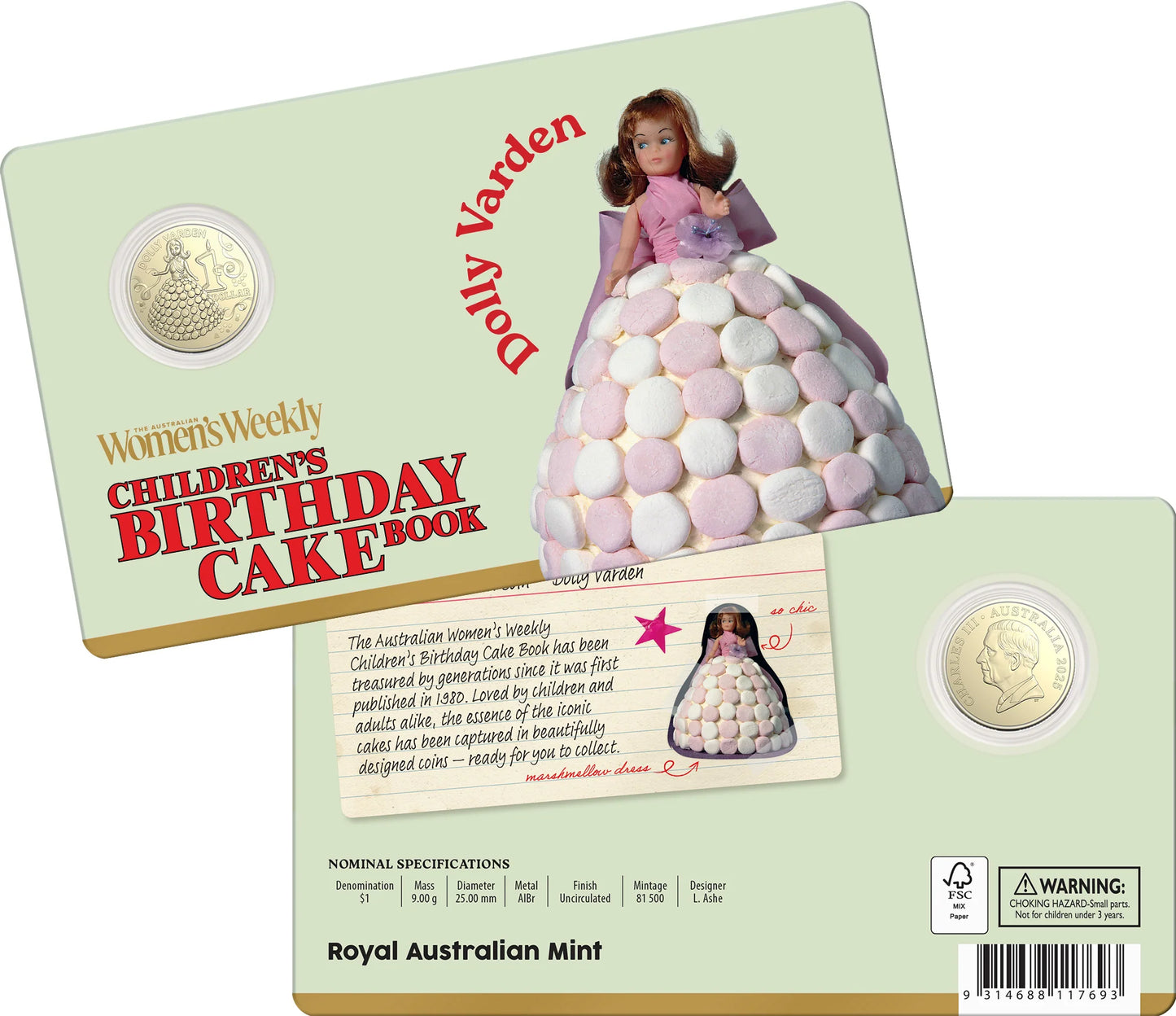 2025 AWW Birthday Cake $1 Dolly Varden Uncirculated coin in card
