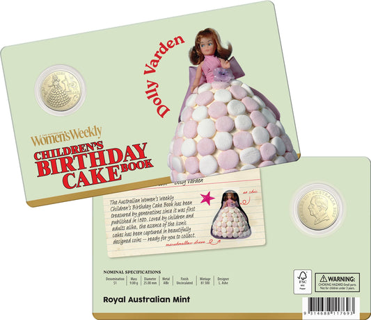2025 AWW Birthday Cake $1 Dolly Varden Uncirculated coin in card