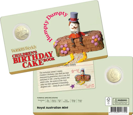 2025 AWW Birthday Cake $1 Humpty Dumpty Uncirculated coin in card