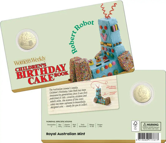 2025 AWW Birthday Cake $1 Robert Robot Uncirculated coin in card
