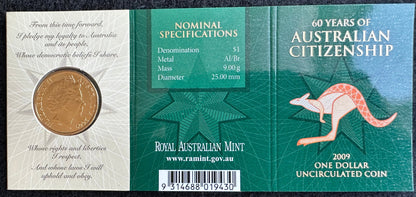 2009 $1 60 Years of Australian Citizenship C Mintmark carded coin