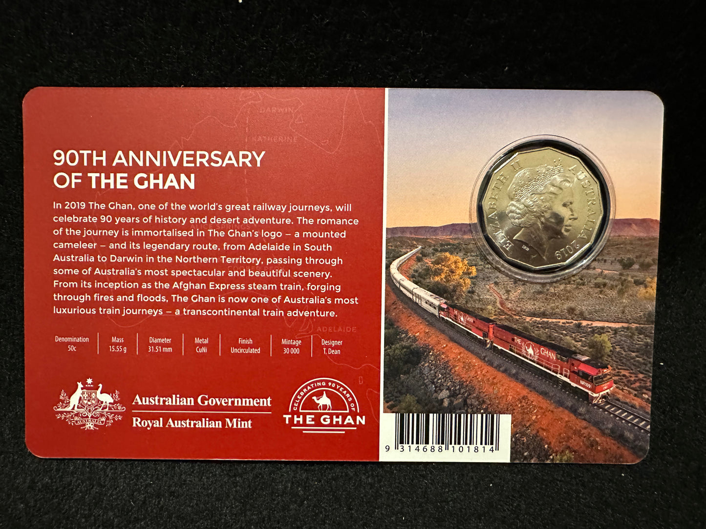 2019 Fifty Cent The Ghan 90th Anniversary (50c) Uncirculated Australian Decimal Coin