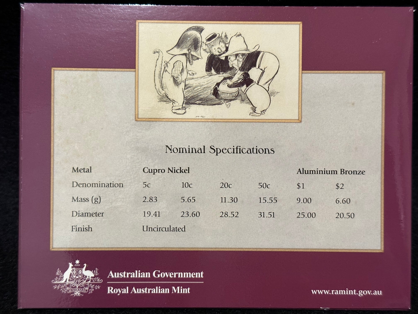 2008 Royal Australian Mint Coin Set Magic Pudding Baby