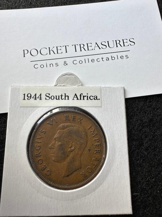 1944 South Africa One Penny - 1D - KM#20