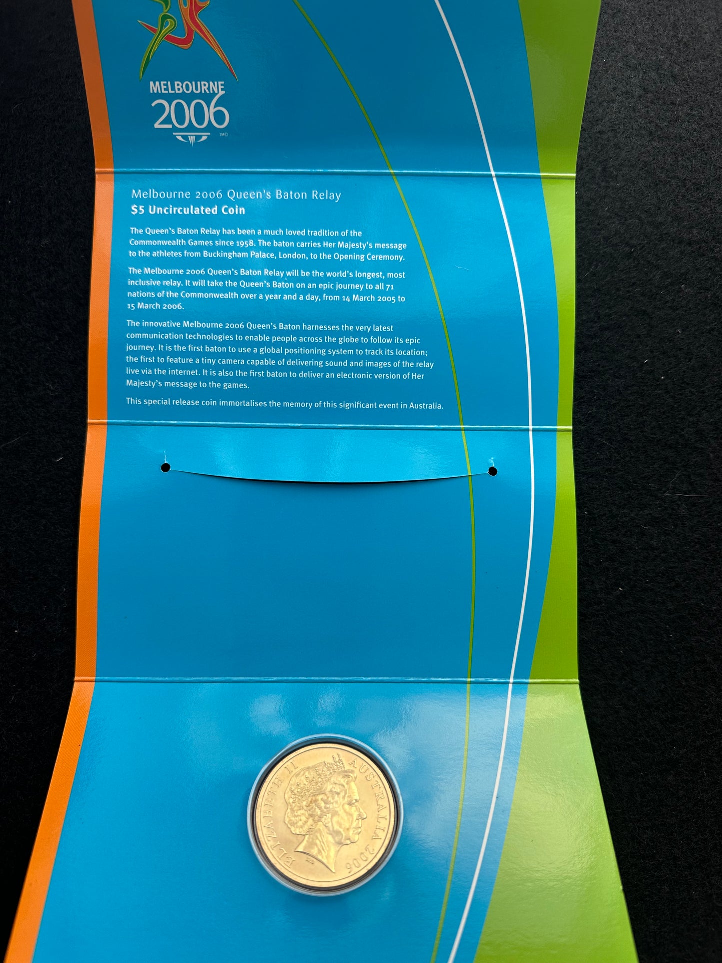 2006 Commonwealth Games Queen's Baton Relay $5 Uncirculated Coin on card