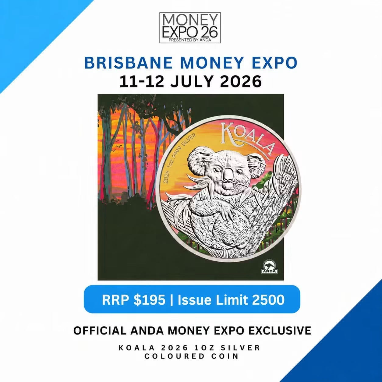 2026 Brisbane ANDA Money Expo Australian Koala 1oz Coloured Silver Coin