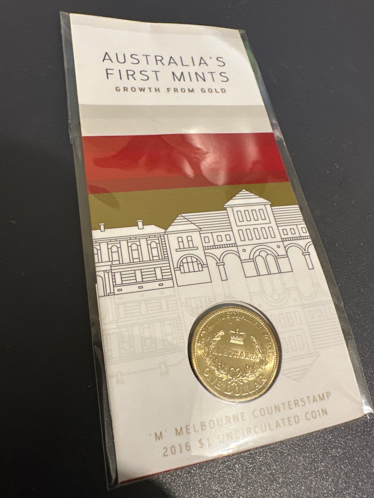 2016 Australia’s First Mints Growth from Gold $1 coin on card Melbourne Counterstamp