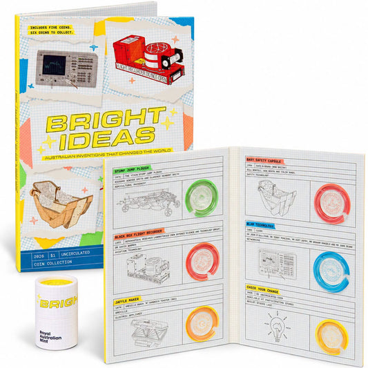 2026 Bright Ideas Australian Inventions $1 Five-Coin Folder and Tube Set - Includes $2 Till Coin