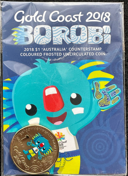 2018 Gold Coast Games Borobi ‘Australia’ Counterstamp $1 Carded Coin