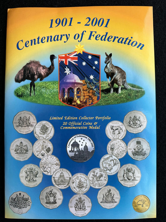 2001 Centenary of Federation Collector Portfolio 20 Coins + Commemorative Medal