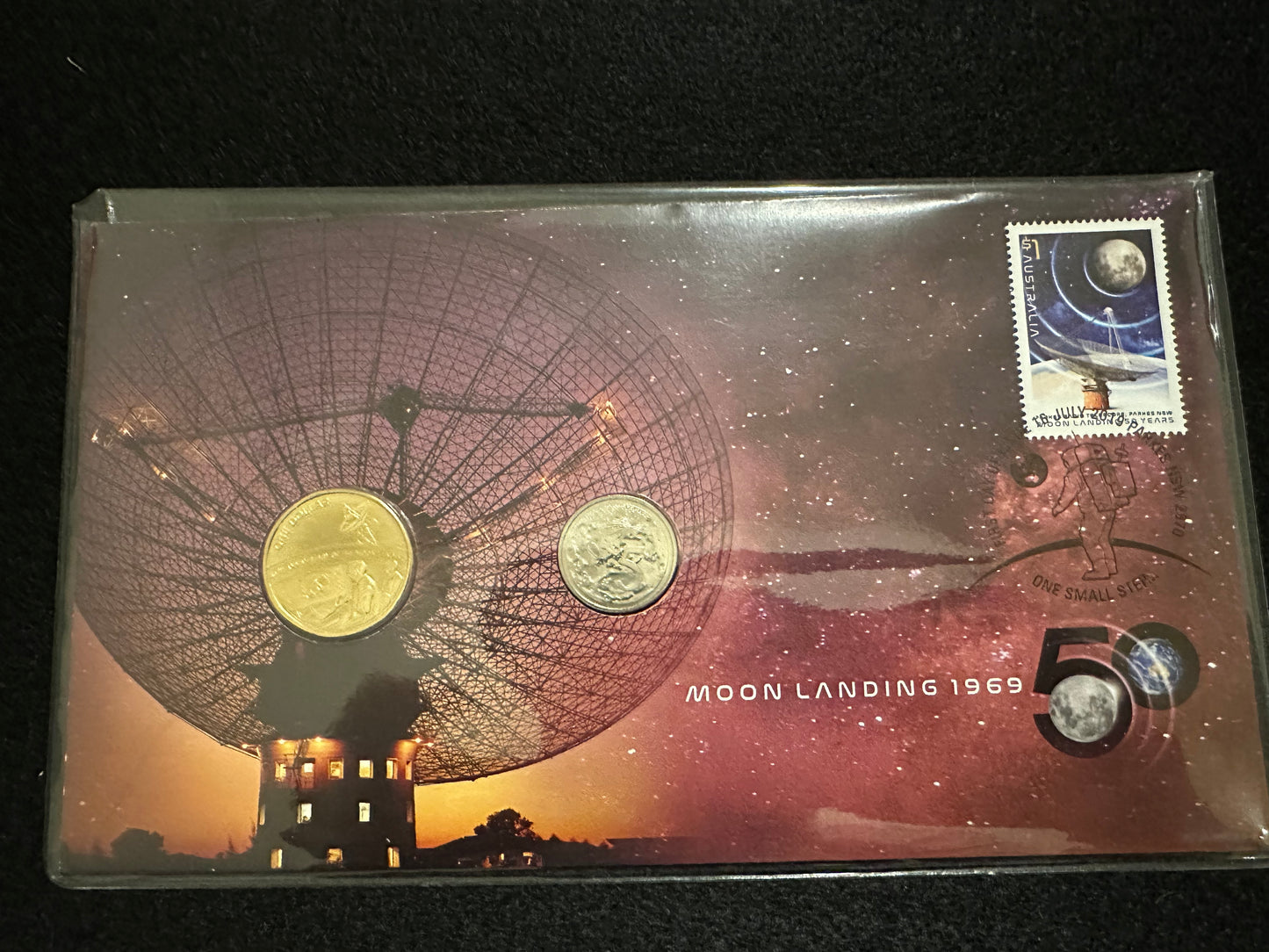 2019 $1 & 5 cent Moon Landing 50th Anniversary Two Coin Stamp and Coins Cover PNC