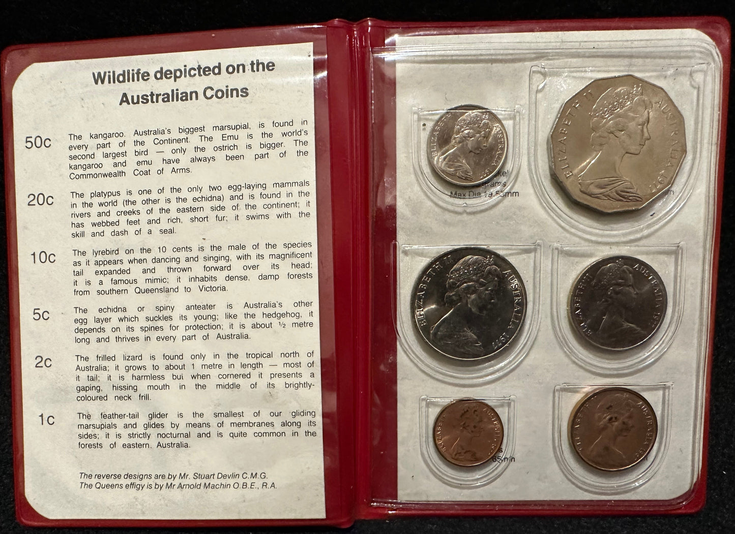 1977 Royal Australian Mint QEII 25th Jubilee Uncirculated Six Coin Year Set - Red Wallet