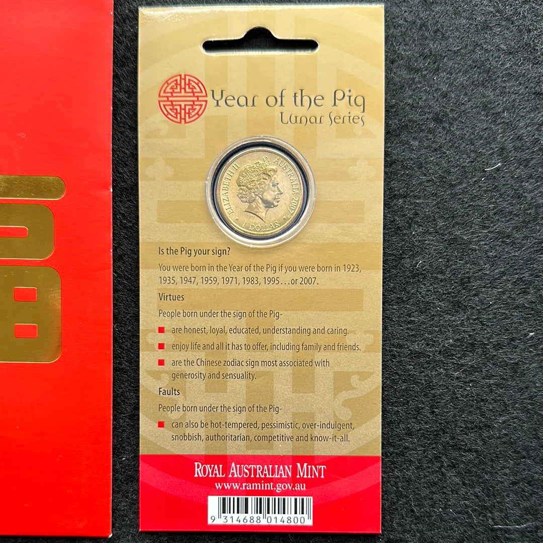 2007 $1 Lunar Year of the Pig Al Br Unc Coin in RAM Card