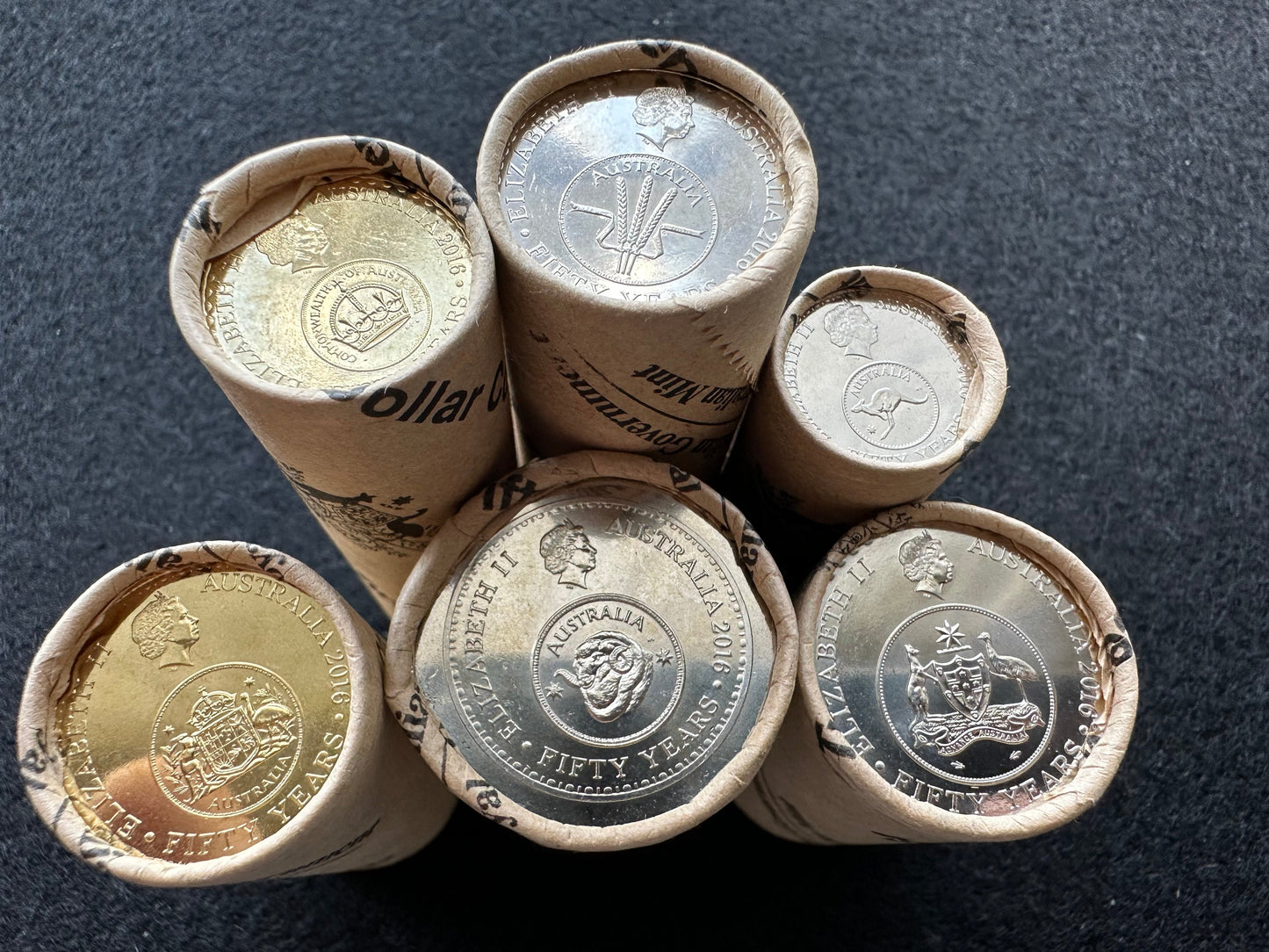 2016 Decimal Currency (5c, 10c, 20c, 50c $1, $2) 50th Anniversary Changeover Australian Decimal Mint Six Roll Set