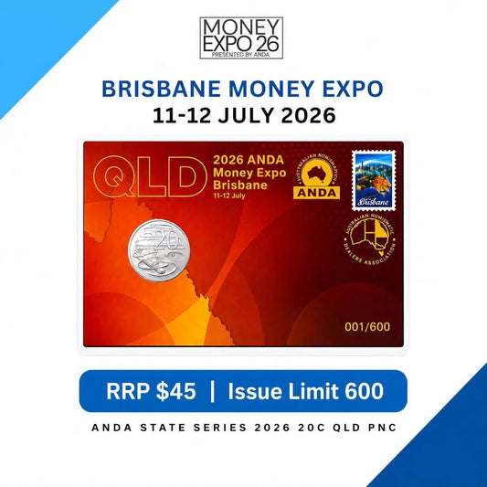 2026 Brisbane ANDA Money Expo ‘QLD’ Privy Mark 20c Postal Numismatic Cover (PNC)