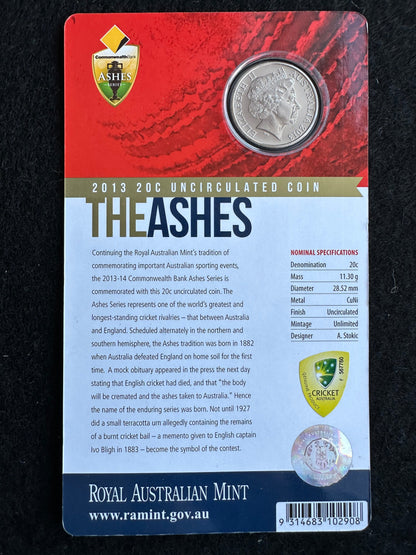 2013 Twenty Cent The Ashes (20c) Uncirculated Australian Decimal Coin