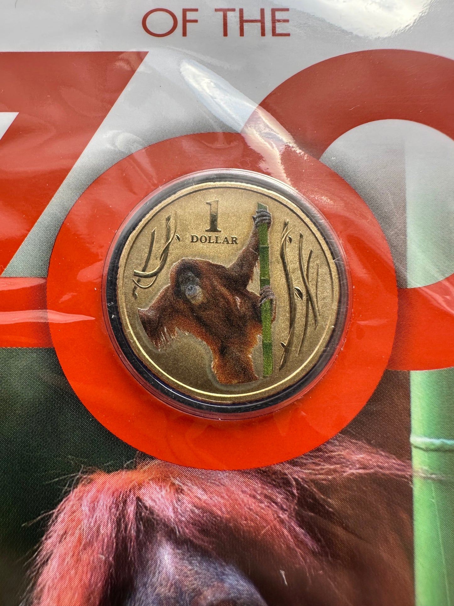 2012 $1 Animals of the Zoo Series coloured coin - Orang-utan