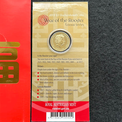 2017 $1 Lunar Year of the Rooster Al Br Unc Coin in RAM Card