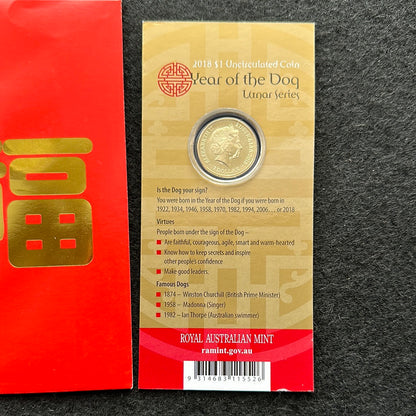 2018 $1 Lunar Year of the Dog Al Br Unc Coin in RAM Card