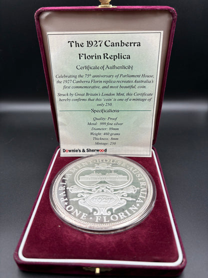 Rare 1927 Canberra Florin Replica - 460g .999 Silver