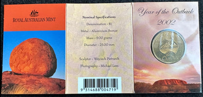 2002 Year of The Outback $1 One Dollar Coin in trifold card. “C Mint Mark”