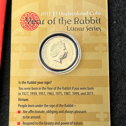 2011 $1 Lunar Year of the Rabbit Al Br Unc Coin in RAM Card