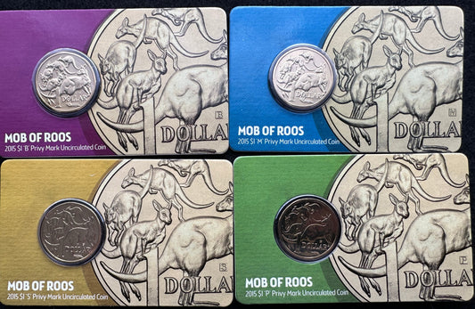 2015 Mob Of Roos $1 One Dollar Privy S,M,B & P Carded Coins