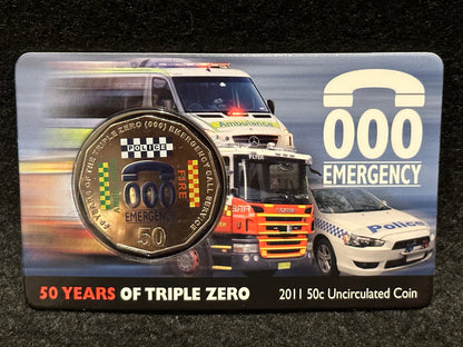 2011 Triple 000 Zero Emergency 50c Cent Coin - In capsule - UNC