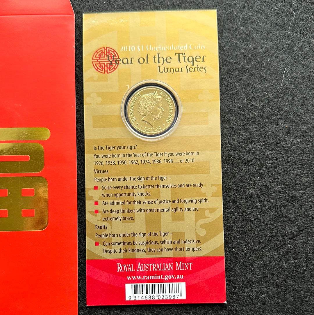 2010 $1 Lunar Year of the Tiger Al Br Unc Coin in RAM Card