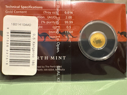 2018 $2 Australian Kangaroo Miniature Gold coin .5 grams