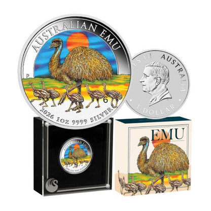 2026 $1 Australian Emu 1oz Silver Coloured Proof Coin