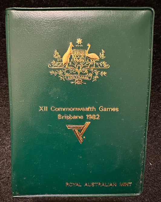 1982 Royal Australian Mint XII Commonwealth Games Brisbane Uncirculated Six Coin Year Set - Green Wallet