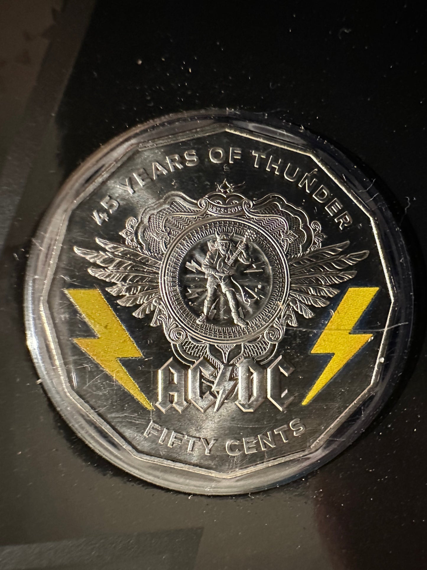 2018 50 Cents AC/DC 45 Years of Thunder Coloured Uncirculated (50c) Coin in Card