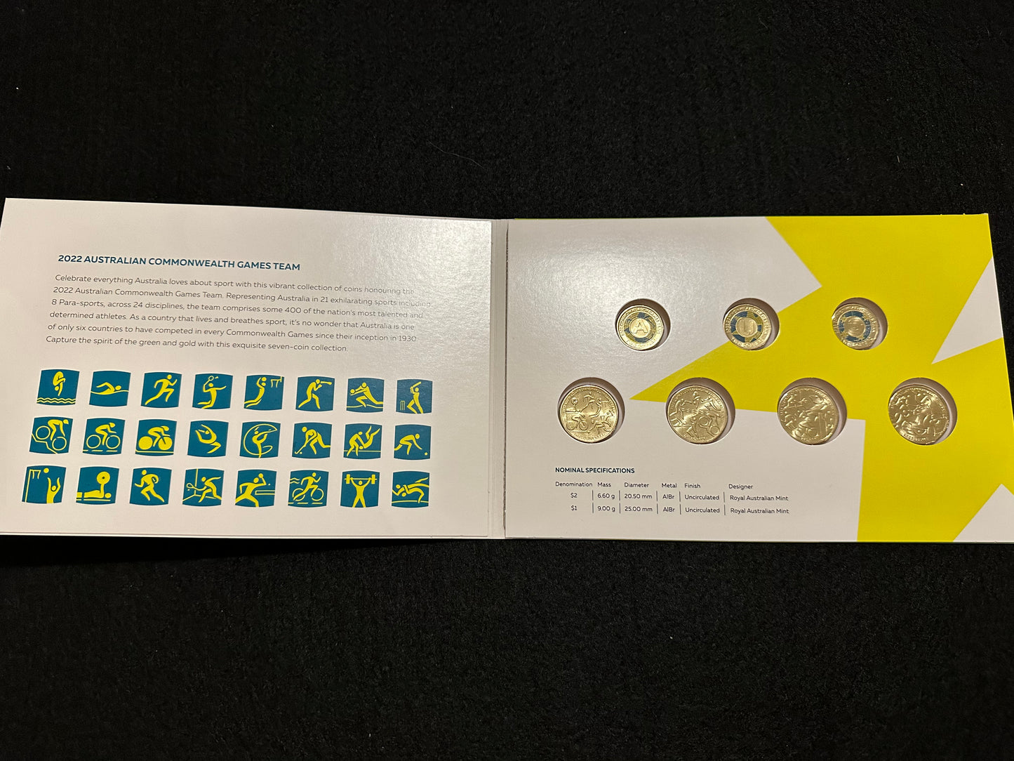 2022 Australian Commonwealth Games Team 7 Coin Collection in folder
