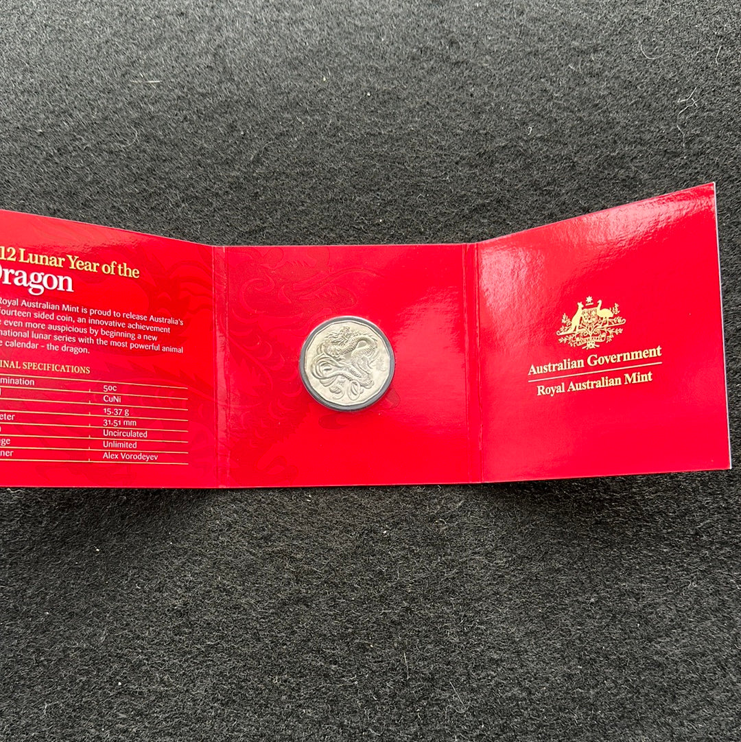 2012 Royal Australian Mint Fifty Cents 50c Lunar New Year of the Dragon Tetra-Decagonal Lunar Series Coin