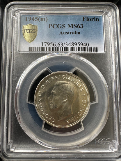 1945(m) PCGS Australian Florin MS63 pre-decimal sliver coin - UNCIRCULATED