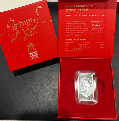 2022 Lunar Year of the Tiger – $1 1/2 oz Fine Silver Ingot (99.99% Pure Silver)