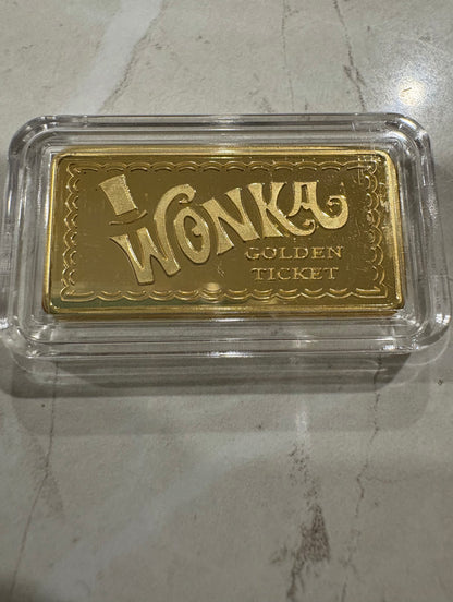 Mini Fractional Gold Plated Silver 5 gram Rectangular Bar - Wonka Golden Ticket Bar