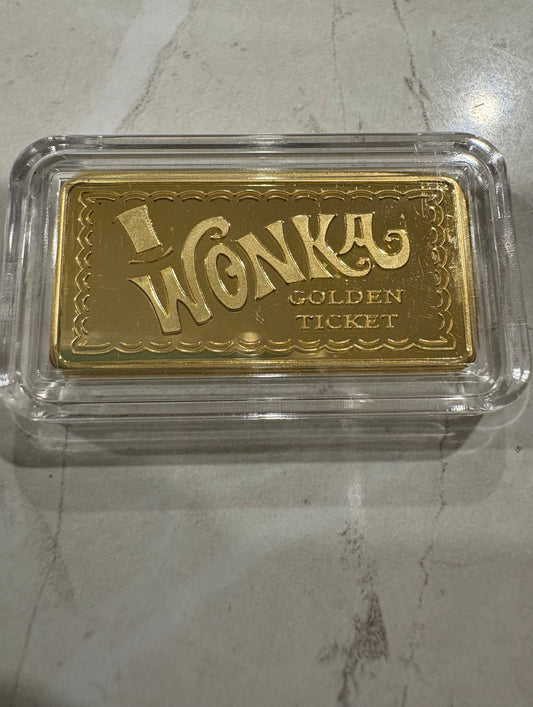 Mini Fractional Gold Plated Silver 5 gram Rectangular Bar - Wonka Golden Ticket Bar