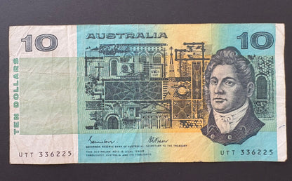 1985 $10 Australia Paper Banknote - Johston Fraser UTT 336225